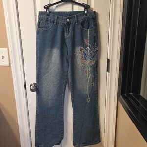 Elegant Embroidered Straight Leg Jeans